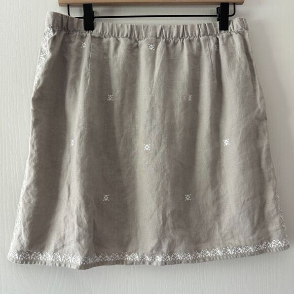 Garnet Hill Embroidered 100% Linen Pull-On Mini Skirt Coastal Resort Summer Sz 8 - Picture 8 of 8